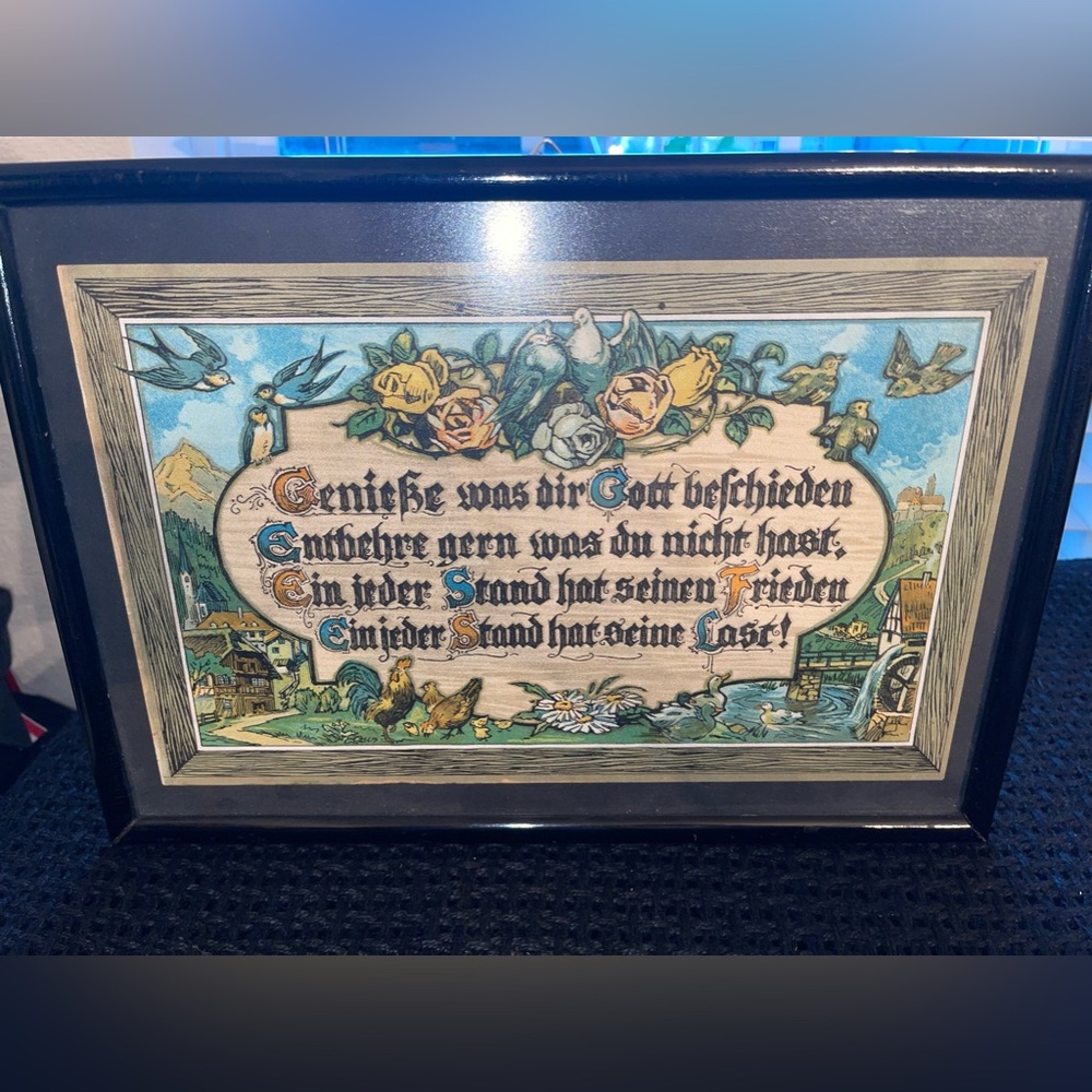 Vintage Mid Century German Framed Poem